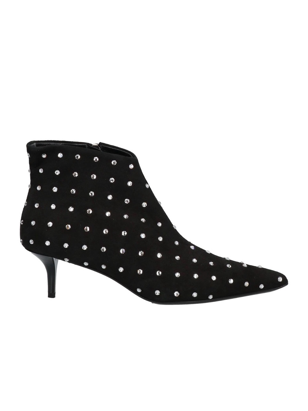 Black Studded Suede Ankle Boots - Women's Kitten Heel 6.5